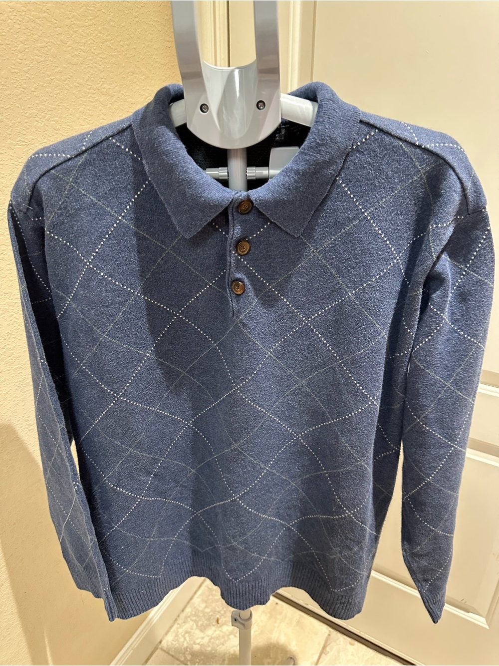 Greg Norman Collection Navy Argyle Knit Polo